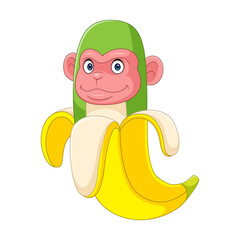 Cartoon yellow banana with green gorilla head