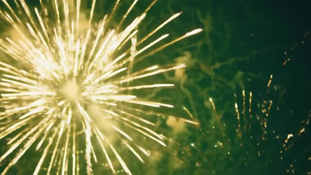 The breathtaking and mesmerizing fireworks are lighting up the vast night sky, creating vibrant green hues that dazzle
