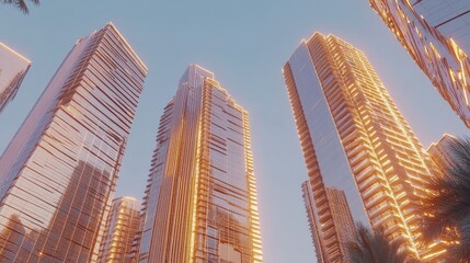 Obraz premium Sunlit Towers: A Modern Metropolis at Dawn