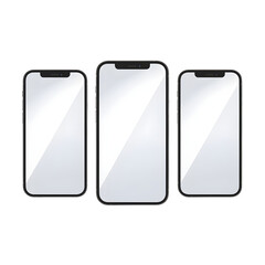 Three smartphones mockup isolated on transparent background
