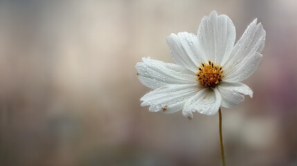 Fototapeta premium a white flower with water droplets on its petals and an out-of-focus backdrop