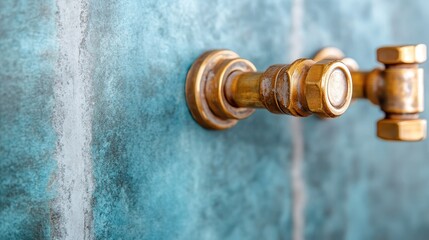 An abstract shot of an old rusted water faucet placed against a textured teal background. This image symbolizes time, decay, and the passage of life through its artistic elements.