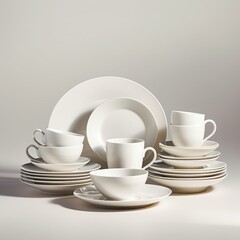 Fototapeta premium An isolated, ultra-detailed realistic photography of white dinnerware set on white background