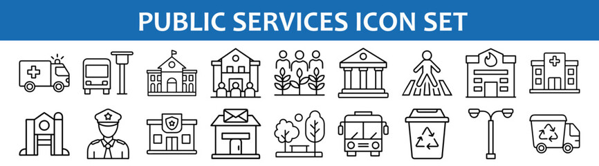 Public services icon set vector illustration for web design and graphic design projects usage needs