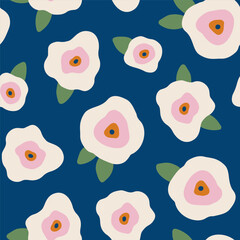 Hand drawn seamless floral pattern. Charming botanical background for fabric design, wrapping paper. Colorful endless pattern in flat style with beautiful abstract flowers