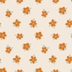 Vector seamless pattern with vibrant flowers. Hand drawn charming background with botanical elements. Flat colorful pattern for wrapping paper, textile. Lovely vector floral pattern