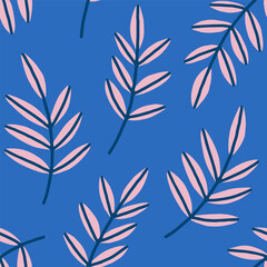 Lovely summer background with abstract branches in flat style. Vector seamless pattern for summer designs, textile, wallpaper. Charming floral background. Minimalist vibrant foliage pattern