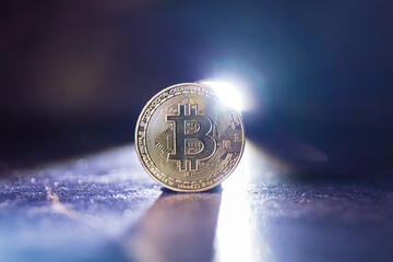 Backlit Bitcoin Coin Symbolic Cryptocurrency Close-Up