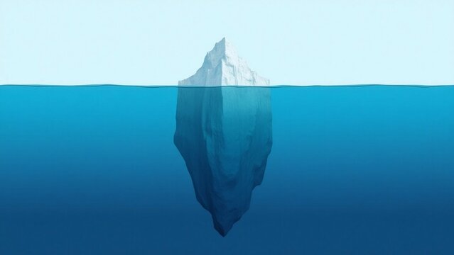 Iceberg showing vast underwater mass, symbolizing hidden depths beneath the surface.


