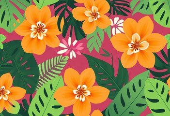 Abstract green tropical floral seamless pattern, organic shapes, summer vacation background,  vibrant,  minimalist