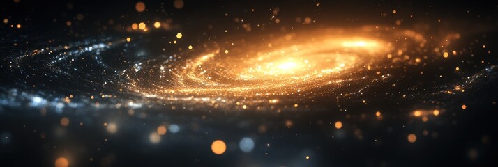 Spectacular spiral galaxy formation shimmering with brilliant radiant light and star clusters
