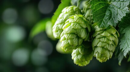 A detailed close-up of fresh green hops, highlighting the texture and beauty of this vital ingredient in brewing, set against a softly blurred background.