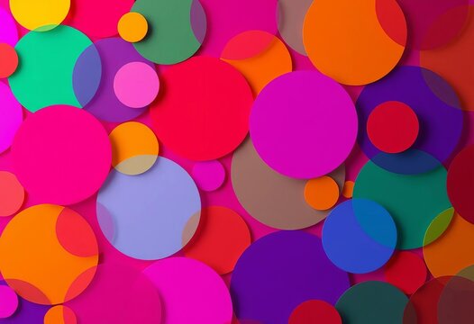 Vibrant, overlapping circles in diverse hues forming an abstract backdrop, dynamic, rainbow