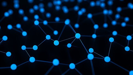 Abstract Network Connection Glowing Blue Nodes and Lines on Black Background