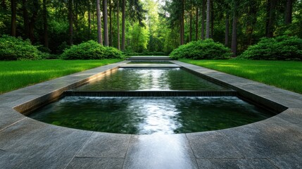 A serene garden stream flows gently through a lush green forest, showcasing the beauty of nature and providing a peaceful atmosphere for relaxation and contemplation.