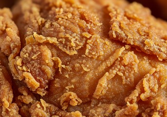 Crispy Fried Chicken Close-up Texture of Golden-Brown, Deep-Fried Chicken
