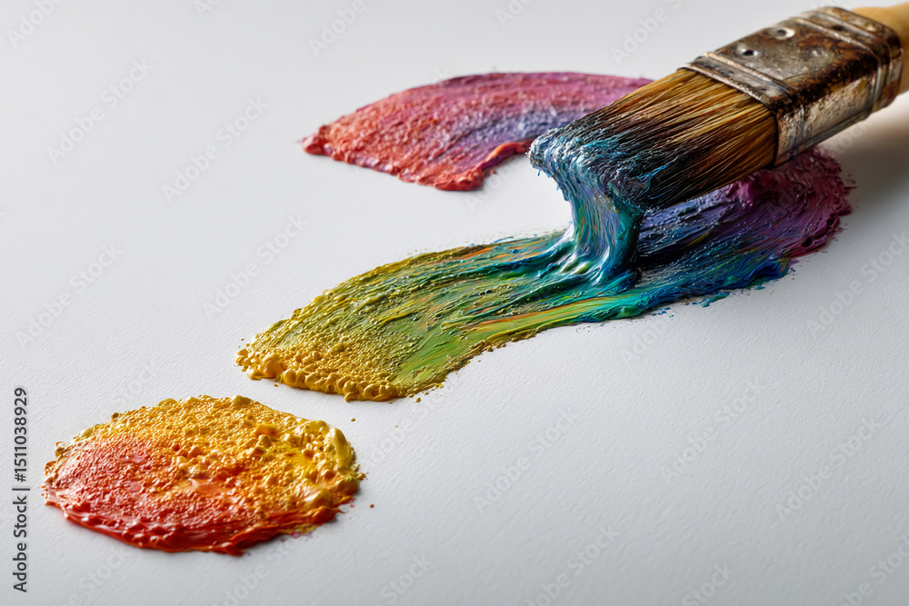Poster paintbrush creating a question mark with colorful strokes on white canvas, showcasing creativity, un
