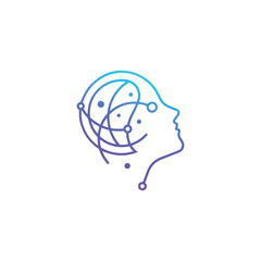 Human Head Outline with Interconnected Neural Networks, Representing Artificial Intelligence, Symbolic of AI, Machine Learning, Brain Activity, and Digital Thinking, Modern Vector Graphic