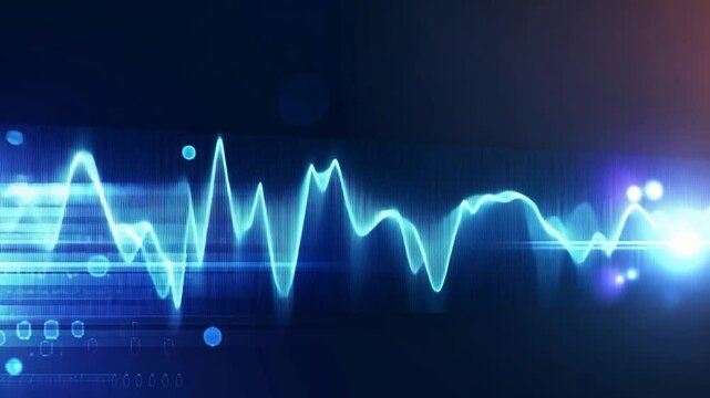 Digital waveform abstract technology background with binary code and light effects