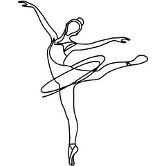 Elegant dancer performing with hula hoop in minimal line art style  