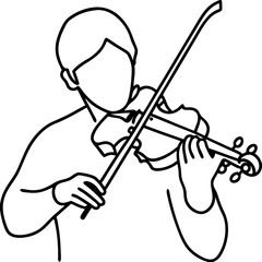 Line drawing of a musician playing violin in a minimalist style  