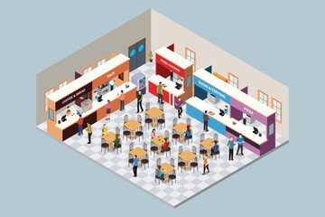 Isometric Food Court Vector Illustration