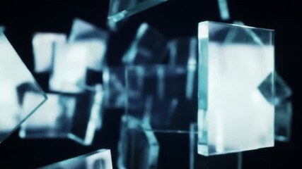Abstract animation featuring floating translucent squares on a dark background