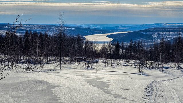 Overlook over the Yenisei river, Tura, Krasnoyarsk Krai, Evenki state, Russia