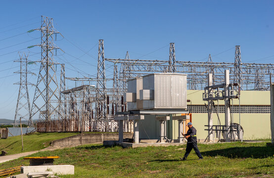 View of electricity plant powered by wind power turbines in Maldonado department, Uruguay