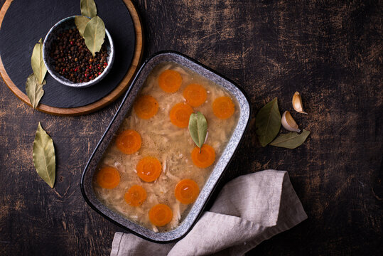 Aspic with chicken meat and carrot