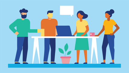 Vector illustration of diverse business people icons in office settings, depicting work, communication, and group dynamics.