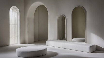 Minimalist room with arches and mirrors