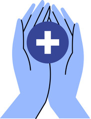 Hands holding health care medical plus sign symbol healthcare safety protection support hope wellness 100 vector art illustration