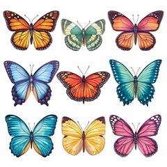 Seamless pattern of colorful flying butterflies, a beautiful insect collection