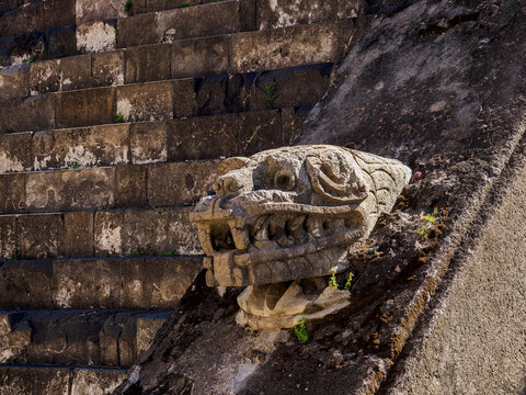 Temple of the Feathered Serpent, detailed view, The Citadel, Teotihuacan, Mexico State, Mexico