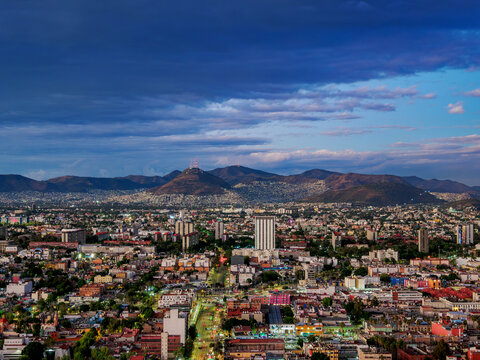 City Centre Skyline at dusk, elevated view, Mexico City, Mexico