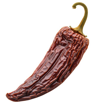 Ultra realistic UHD photo of a whole dried chipotle pepper (smoked jalape&ntilde;o) in 3/4 view on a clean transparent background with clear contours and no shadows, concept for culinary ingredient