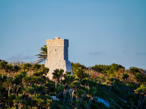 Tulum Lighthouse at sunset, Tulum, Quintana Roo State, Mexico