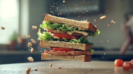 The Fall of a Stacked Sandwich. A Lunch in Freefall.