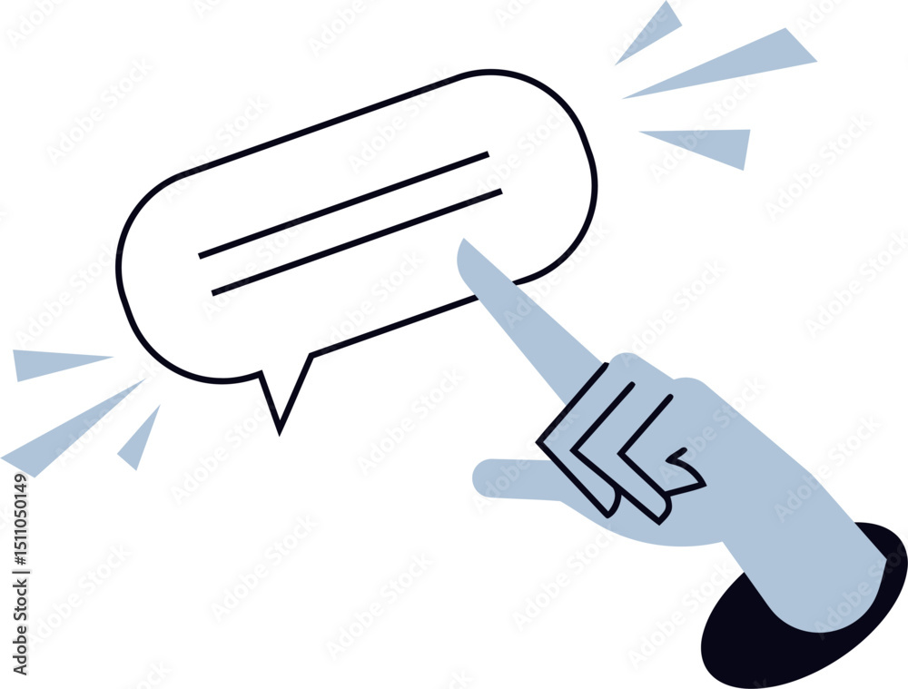 Poster communication chat message conversation dialogue hand finger pointing click select interface design 
