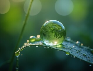 A fresh green leaf with sparkling water droplets.