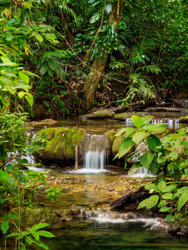 Waterfall at Moteipa Trail, Palenque Archaeological Site, Palenque, Chiapas State, Mexico