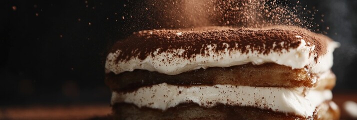 Indulgent Tiramisu Delight: Close-Up of a Delicious Multi-layered Italian Dessert Treat