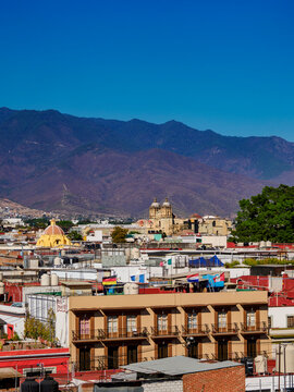 View towards The Church and Convent of Santo Domingo de Guzman, Oaxaca de Juarez, Oaxaca State, Mexico