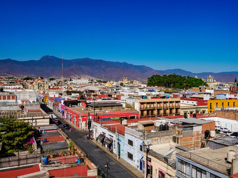 View towards the San Felipe Neri Church, Oaxaca de Juarez, Oaxaca State, Mexico