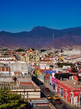 View towards the San Felipe Neri Church, Oaxaca de Juarez, Oaxaca State, Mexico