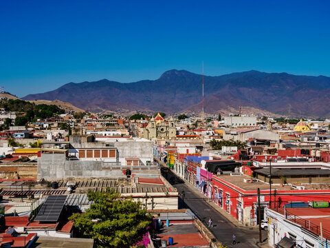 View towards the San Felipe Neri Church, Oaxaca de Juarez, Oaxaca State, Mexico