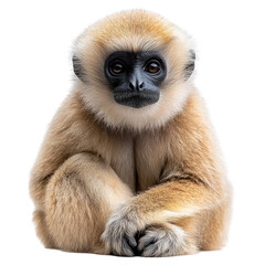 Obraz premium Adorable fluffy white gibbon monkey sitting isolated on the transparent background