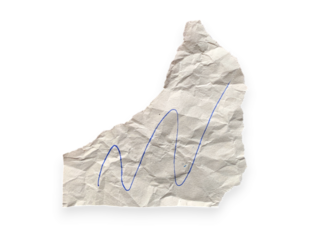 Crumpled paper with blue scribbles on transparent background displaying abstract lines and form