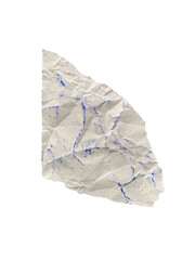 Obraz premium Crumpled paper fragment with blue ink marks on a transparent background showcasing texture and unique details